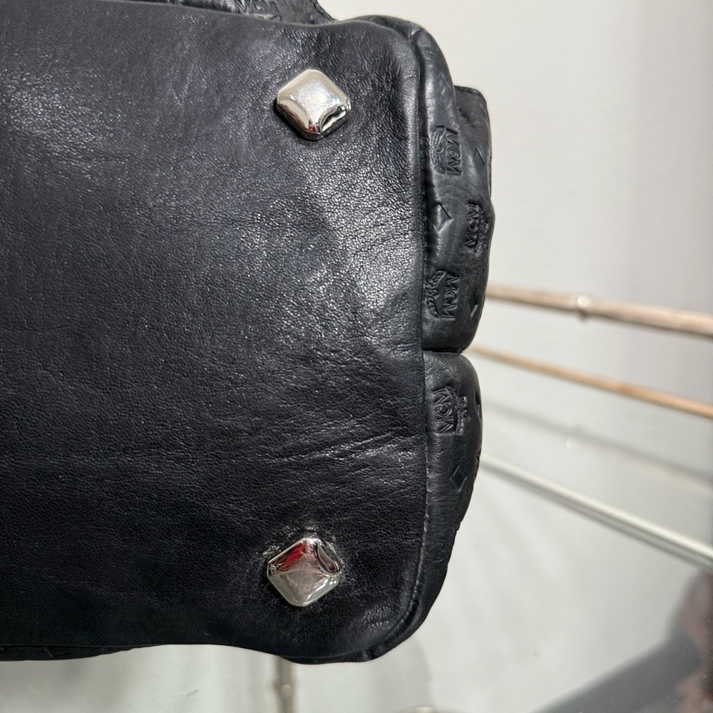 MCM Black Leather Satchel with Silver Accents - Picture 8 of 15
